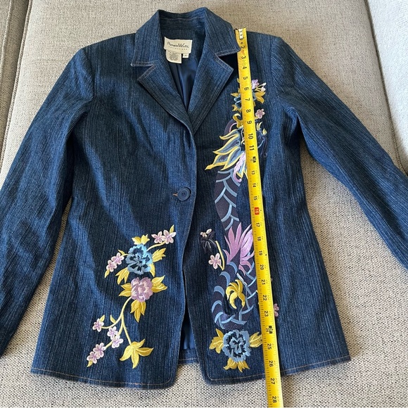 Pamela McCoy Blue Floral Embroidered Button Front Blazer Jacket Women's Size S - Picture 6 of 8